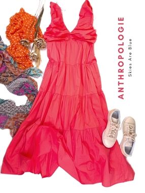 New Anthropologie Skies Are Blue Pink Tiered Maxi Sundress Sz L